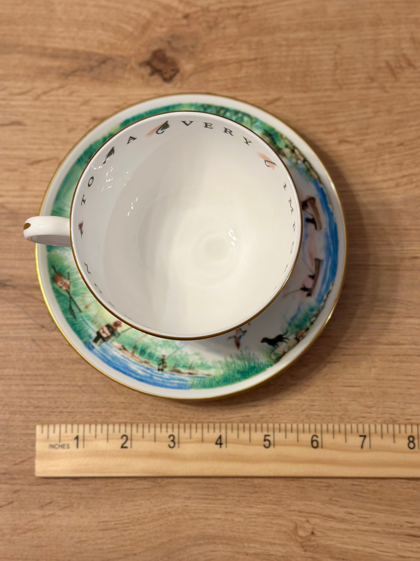 Rare Vintage Royal Worcester Cup and Saucer “To A Very Important Person” Trout and Fly Fishing Scenes