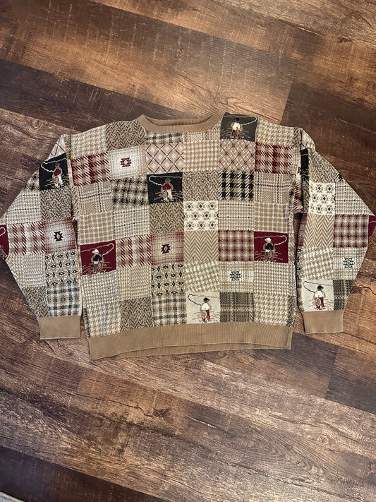 Vintage Orvis Crewneck Sweater (L) Patchwork Fly Fishermen Motif