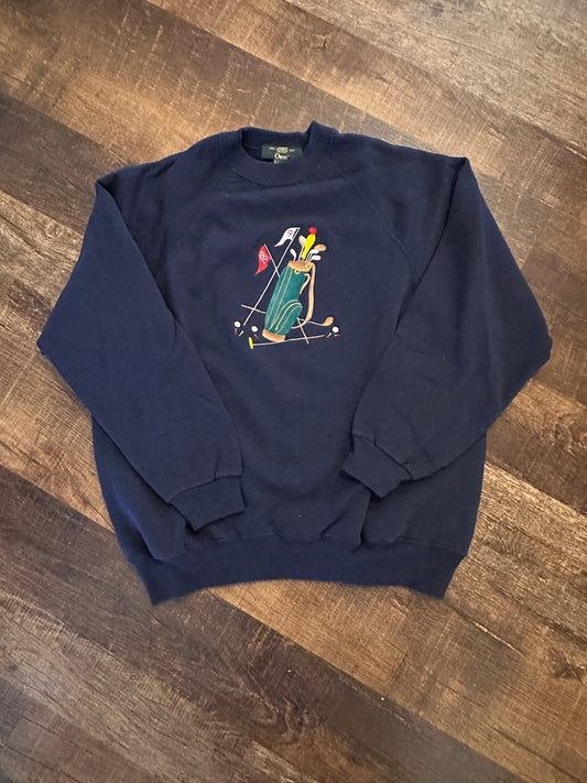 Vintage Orvis Crewneck (XXL) Embroidered Golf Clubs - Navy
