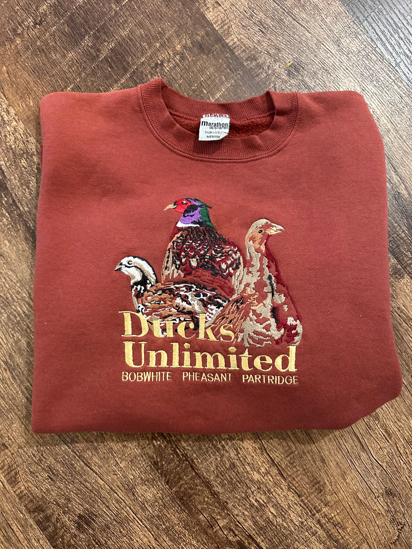 Vintage Ducks Unlimited Crewneck (M) Embroidered Game Birds - Burnt Orange