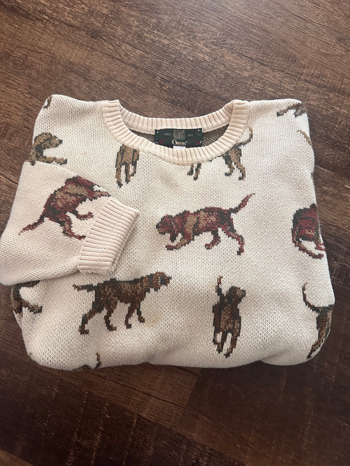 Vintage Orvis Sweater (S) Dog Prints - Cream