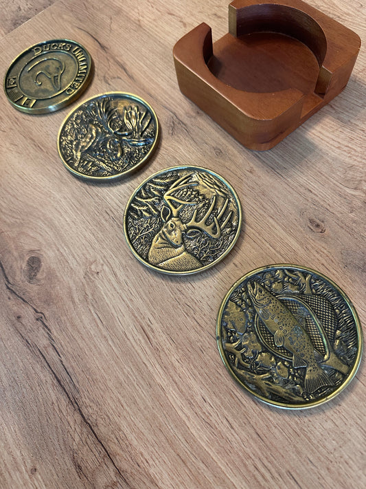 Vintage Ducks Unlimited Heavy Brass Coasters