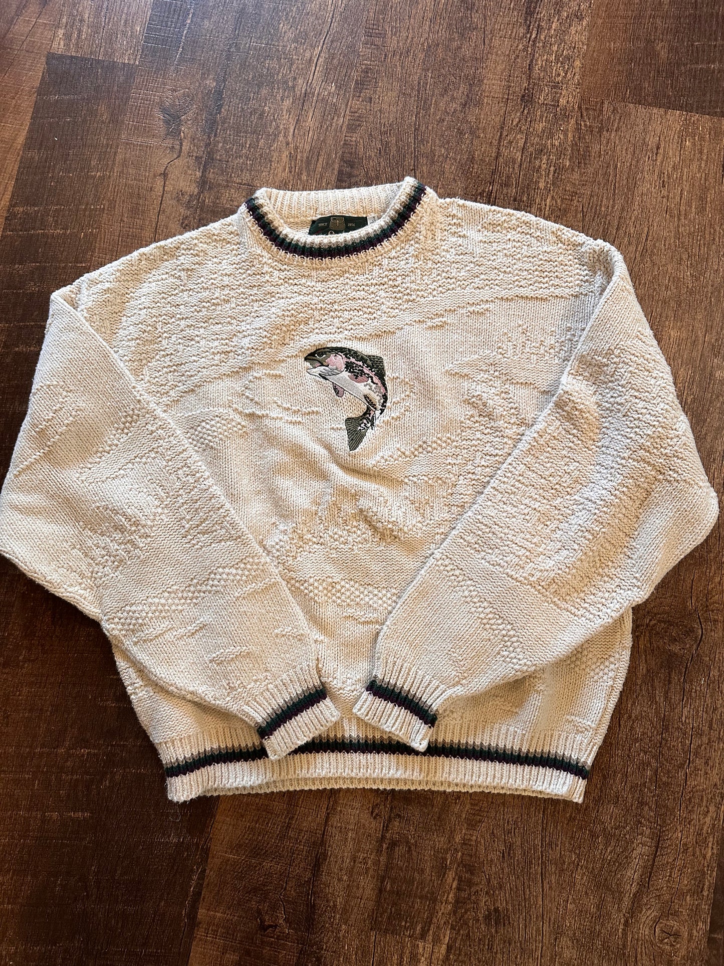Vintage Orvis Crewneck (XL) Embroidered Rainbow Trout - White