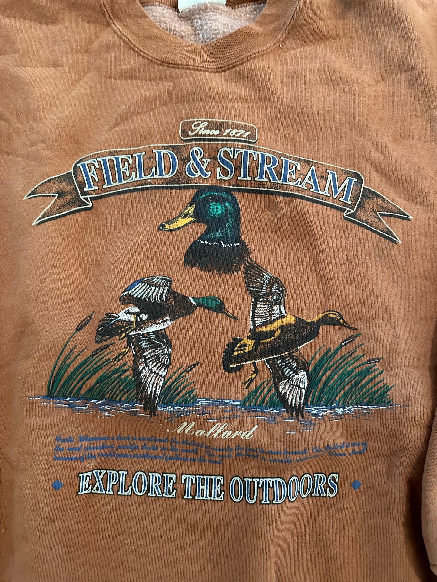 Vintage Field & Stream Crewneck (L) Ducks - Burnt Orange Lightly distressed
