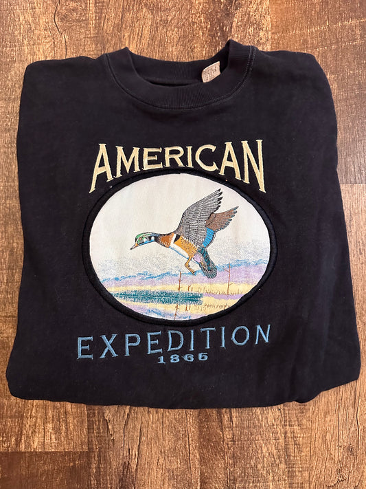 Vintage Duck Head Crewneck (XL) American Expedition Waterfowl Tapestry - Dark Navy