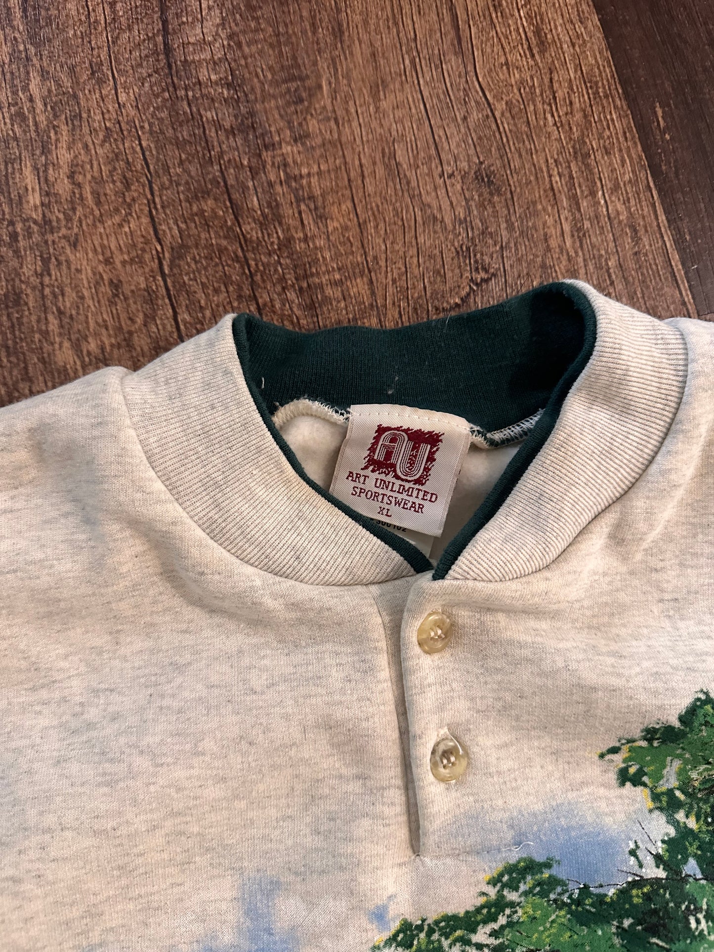 Vintage Art Unlimited Henley Crewneck (XL) Fly Fishing Scene
