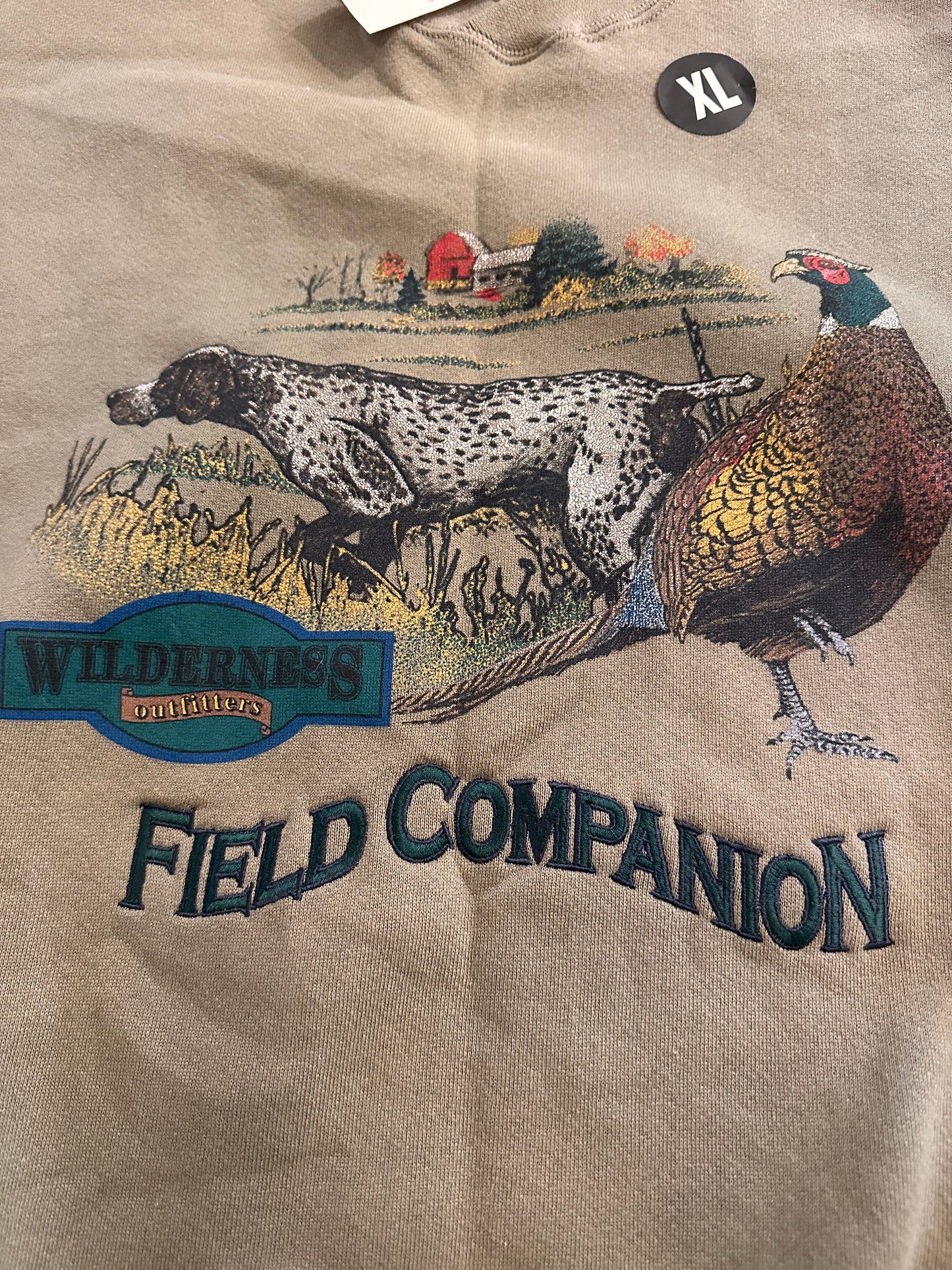 VTG Ozark Wilderness Outfitters Crewneck (XL) Embroidered Field Companion over bird dog pheasant graphic