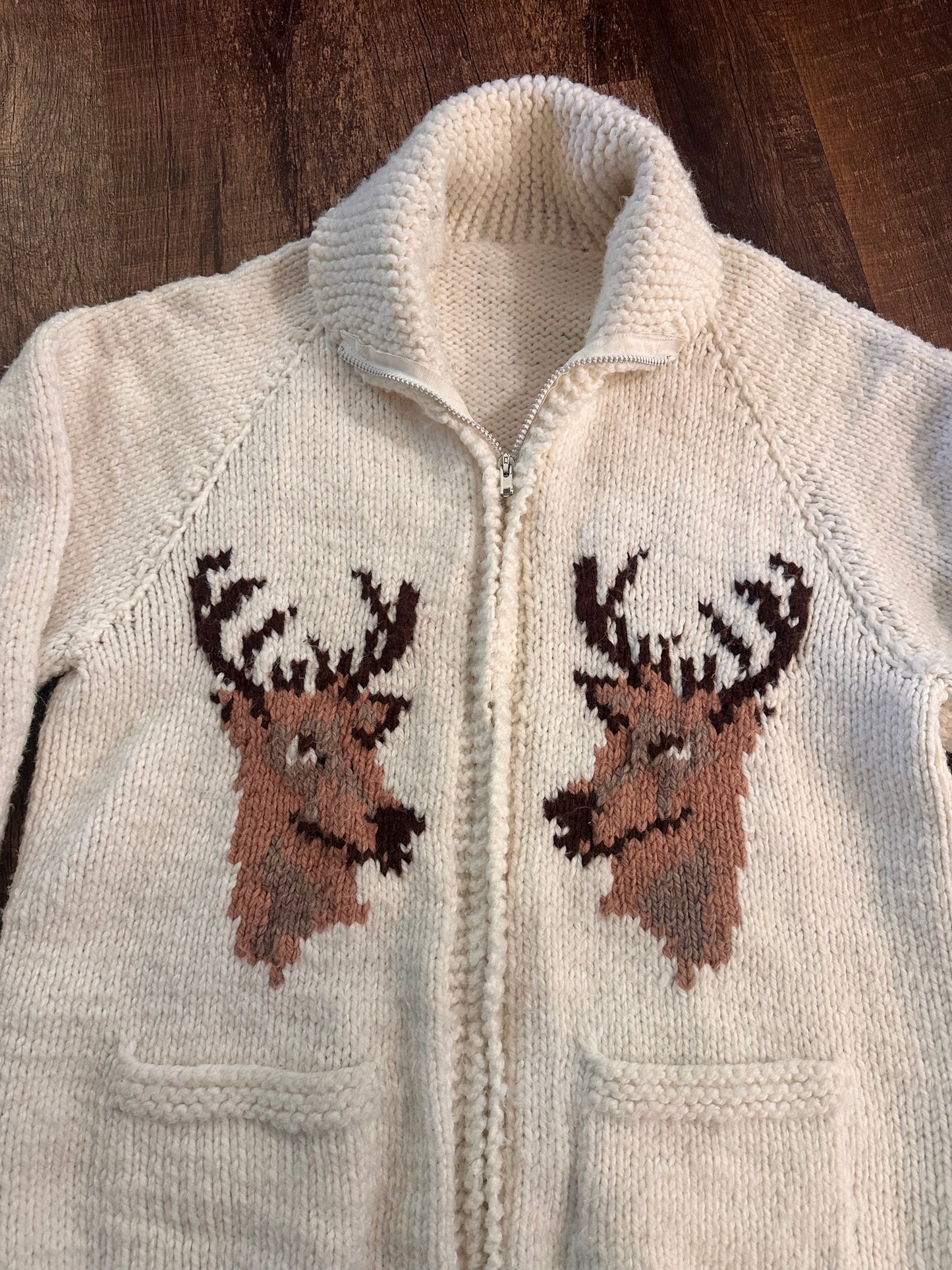 Vintage Cowichan Sweater Deer - Cream White
