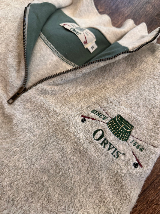Vintage Orvis 1/4 Zip Fleece (M) Embroidered Logo - Gray