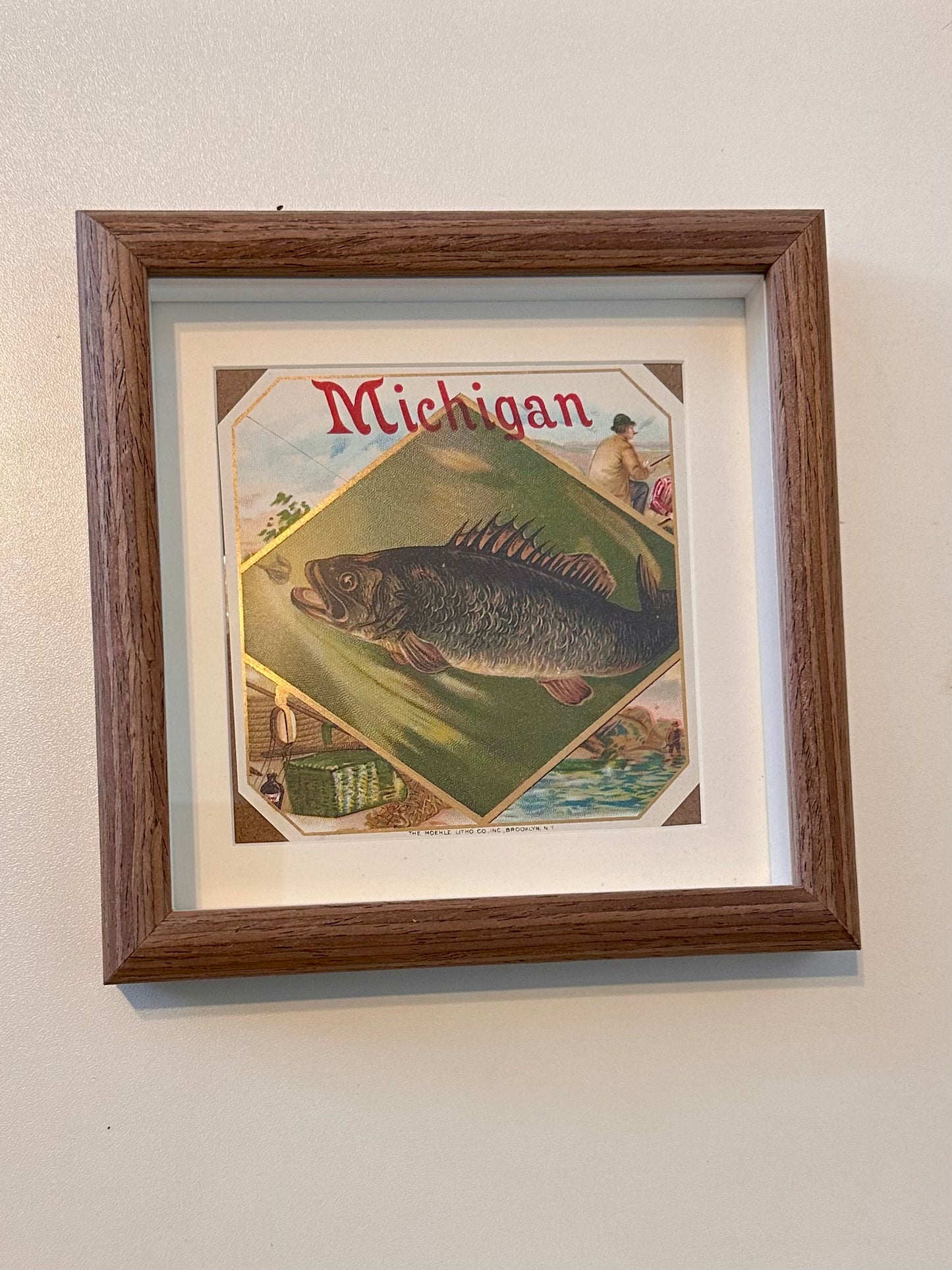 Vintage 1905 Cigar Label Advertisement - Michigan Bass Fishing
