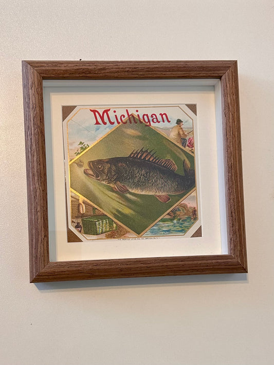 Vintage 1905 Cigar Label Advertisement - Michigan Bass Fishing