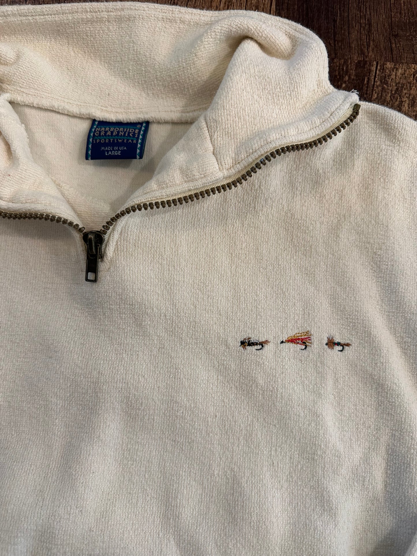 Vintage Harborside Graphics 1/4 Zip (L) Embroidered Flies - Cream White
