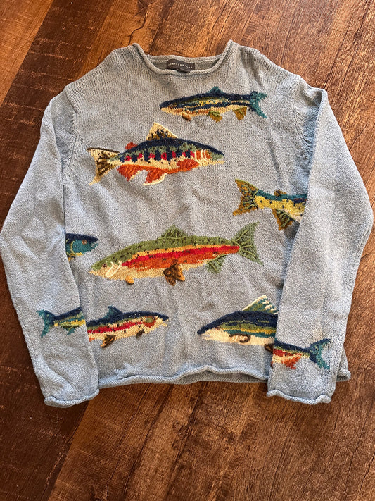 Vintage Rare Northern Isles Sweater (S) Hand Knit with Beading - Light Blue