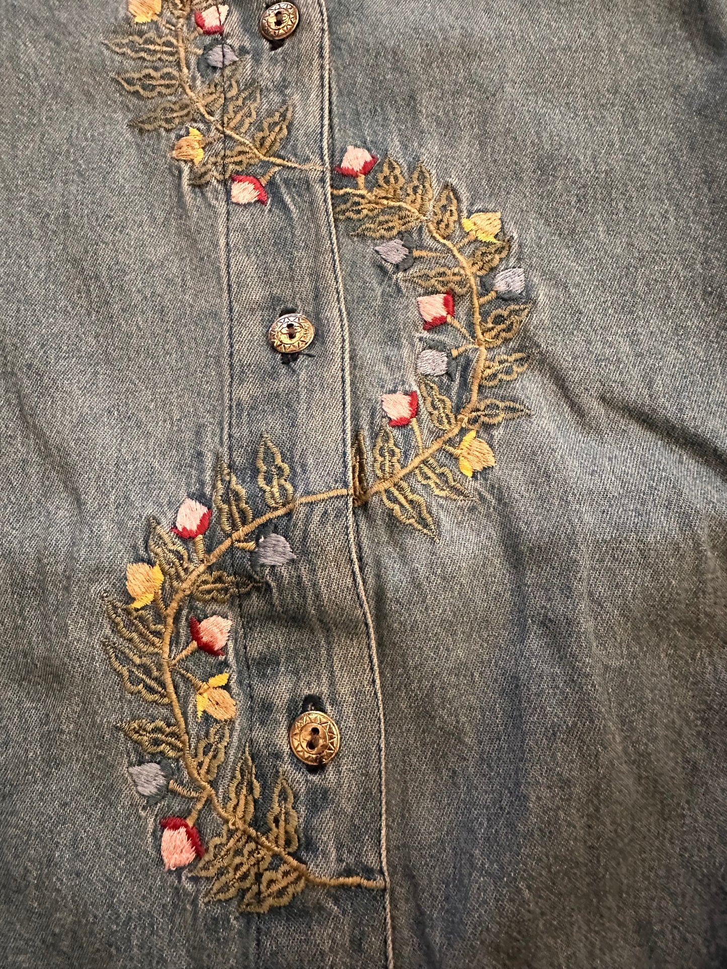 Vintage Orvis Button Down (Women M) Embroidered Flower Vine - Denim