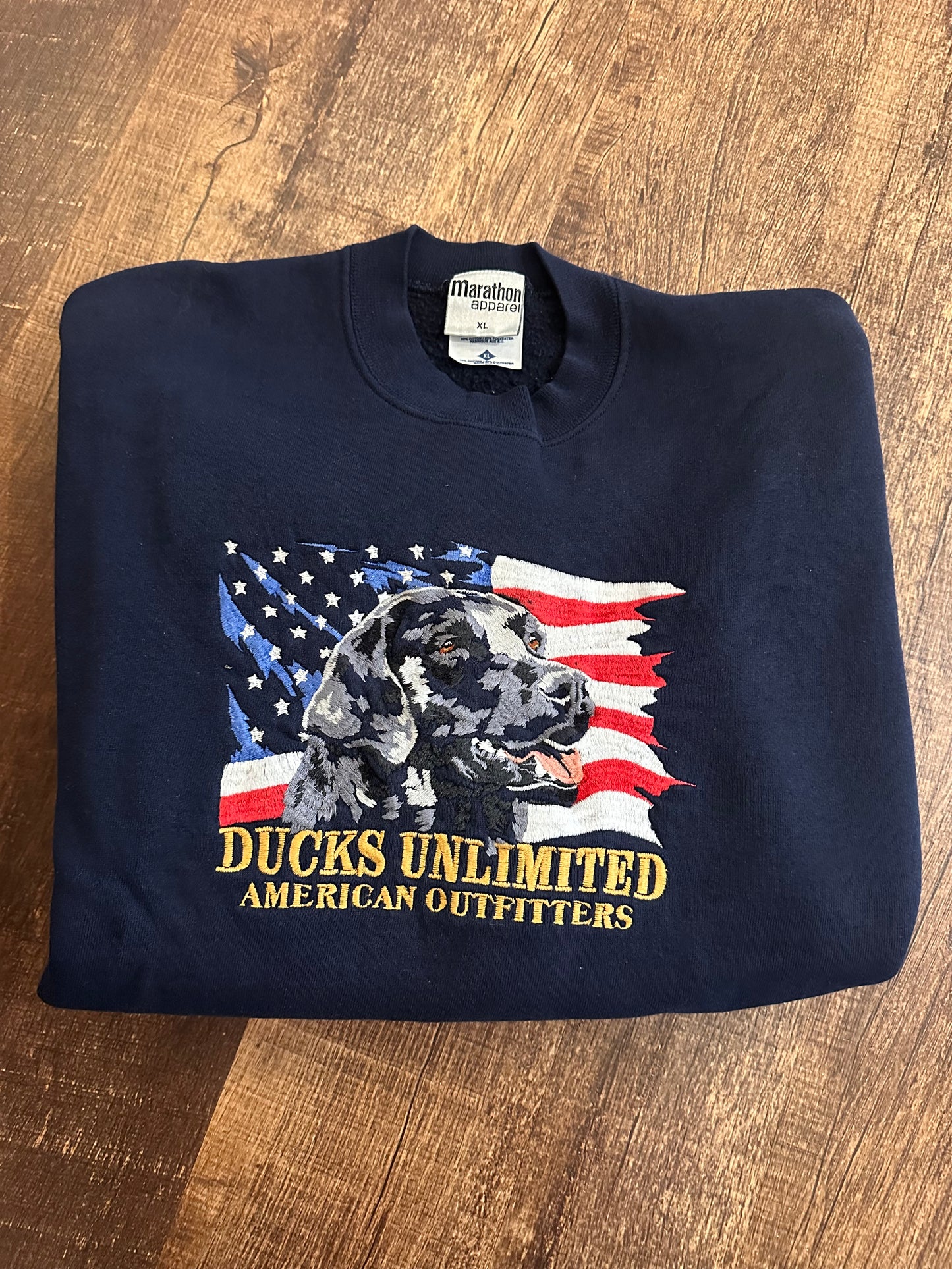 Vintage Ducks Unlimited Crewneck (XL) Embroidered Black Lab America - Navy