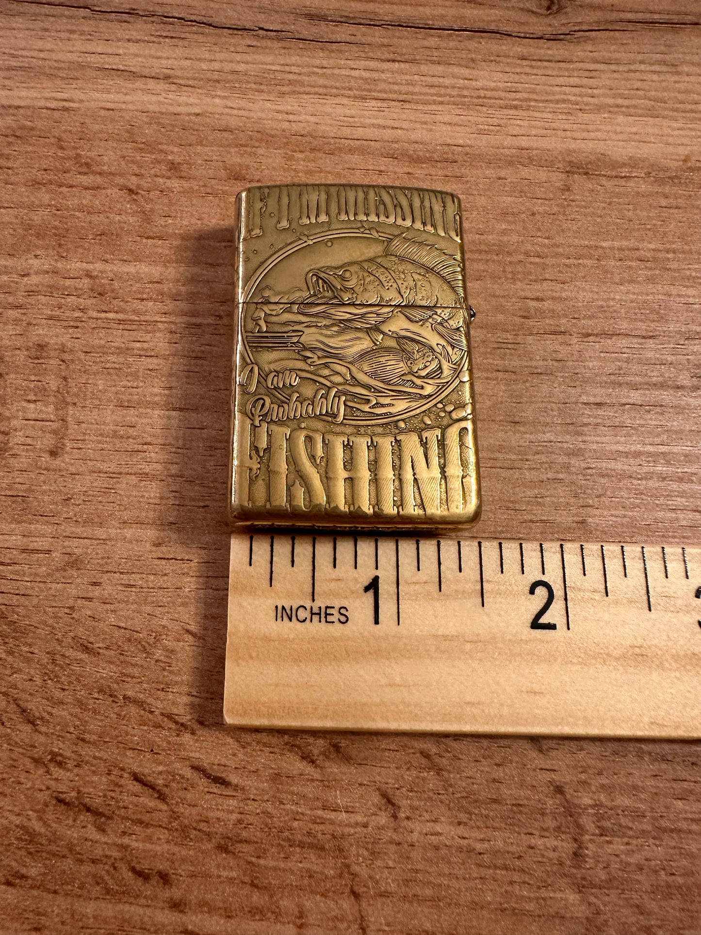Vintage Zippo Freshwater Fish Lighter - “If I’m Missing I am Probably Fishing” - Gold