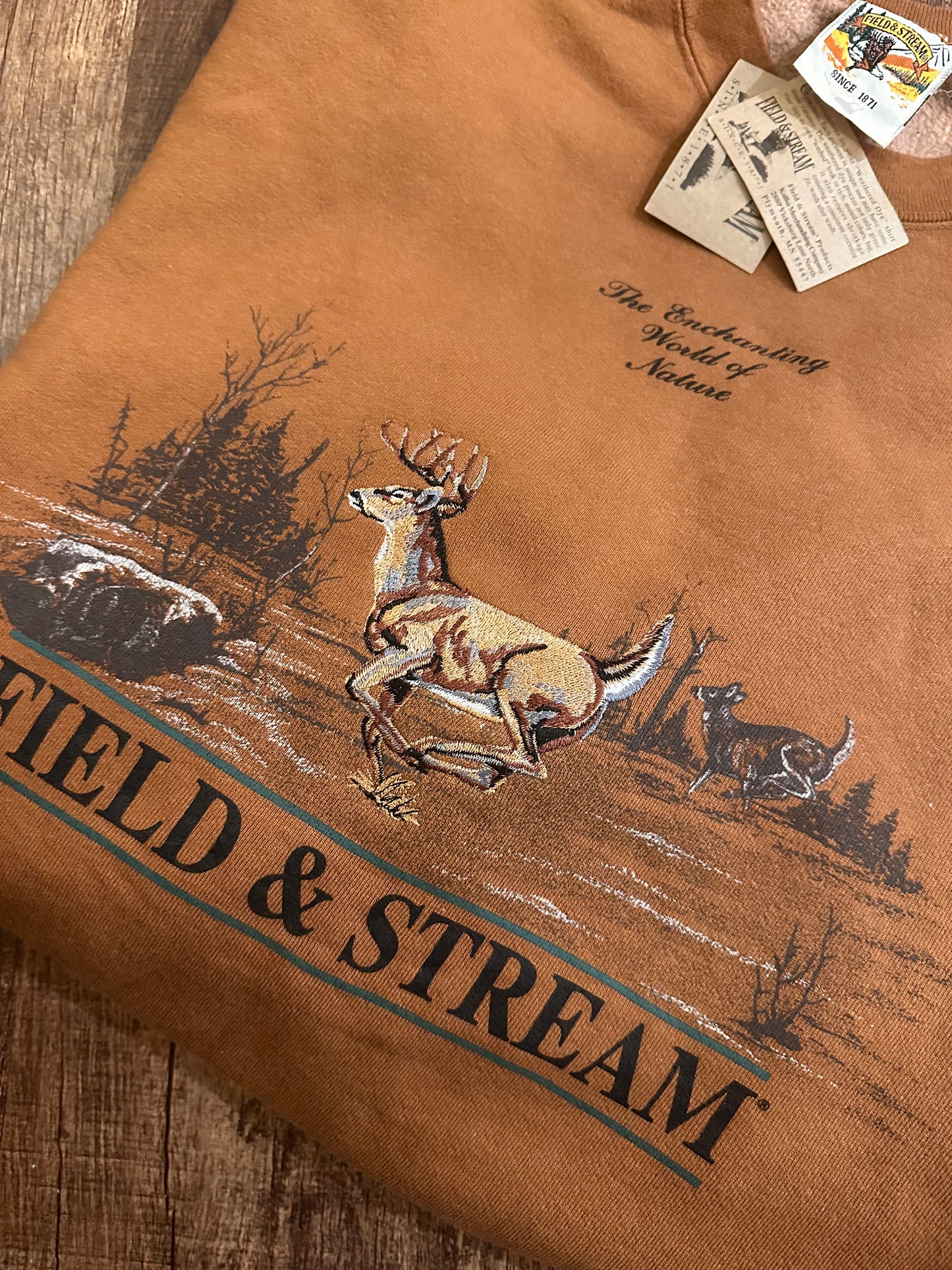 Vintage Field & Stream Crewneck (XXL) Embroidered Buck - Burnt Orange