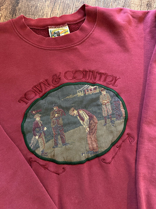 Vintage Field & Stream Crewneck (L) Golf Tapestry - Red/Maroon