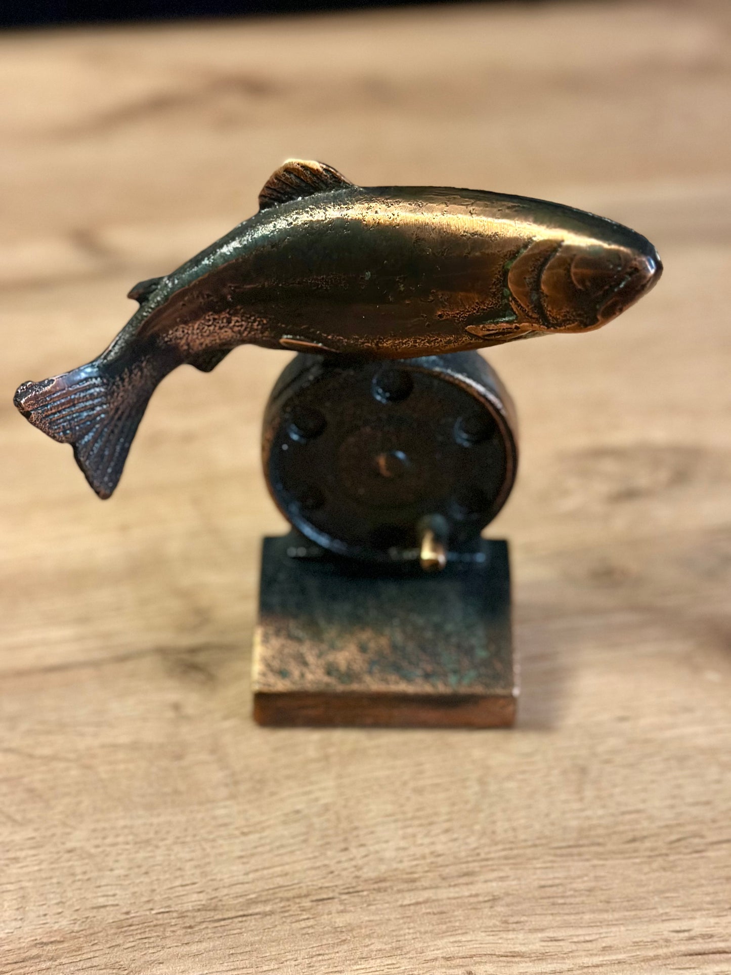 Vintage Trout Unlimited Bookends - Brass and Metal Fly Reel and Trout