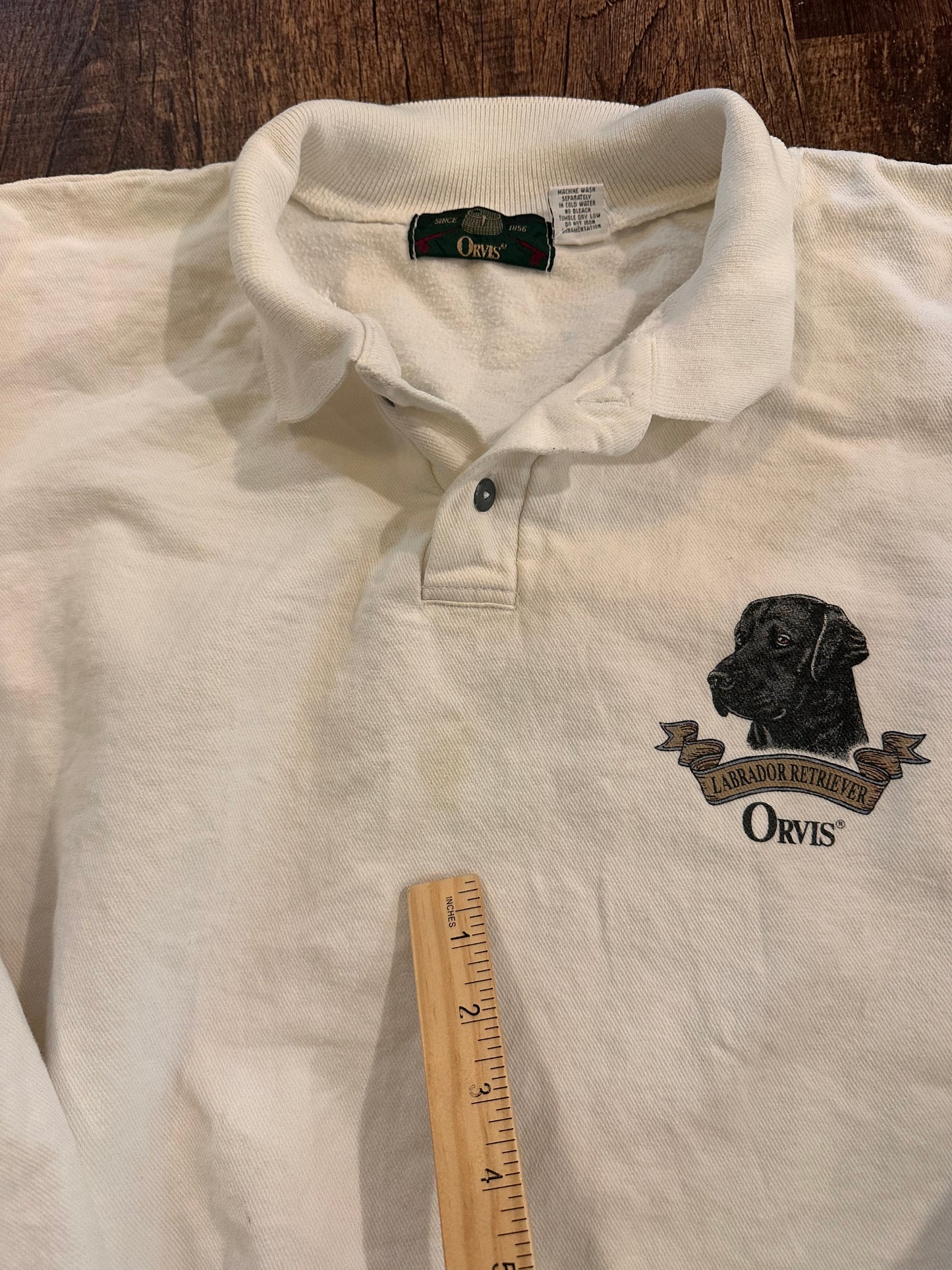 Vintage Orvis Long Sleeve Polo Sweatshirt (XXL) Labrador Retriever Graphic