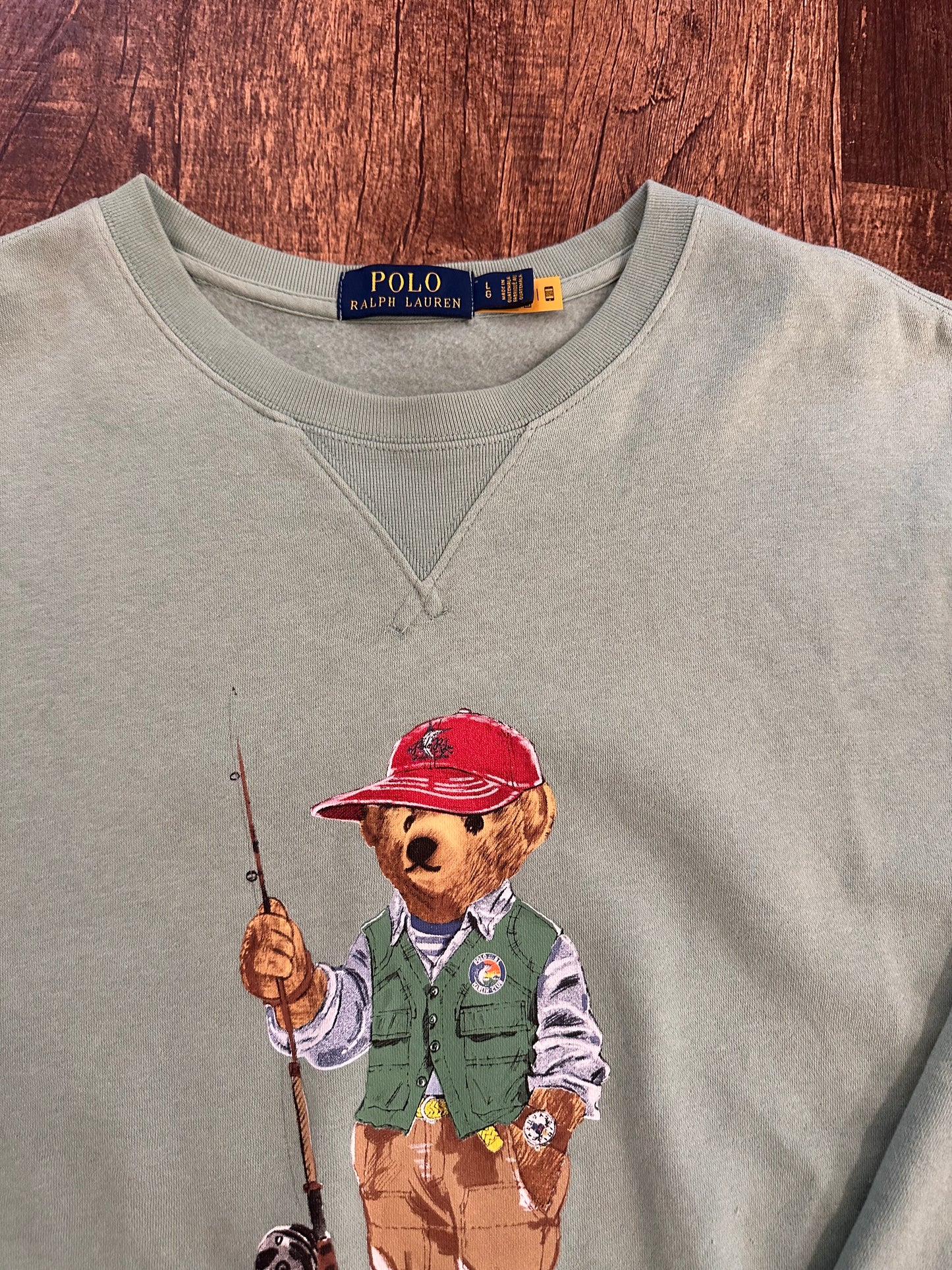 Thrifted Polo Crewneck (L) Polo Bear Fisherman - Sage