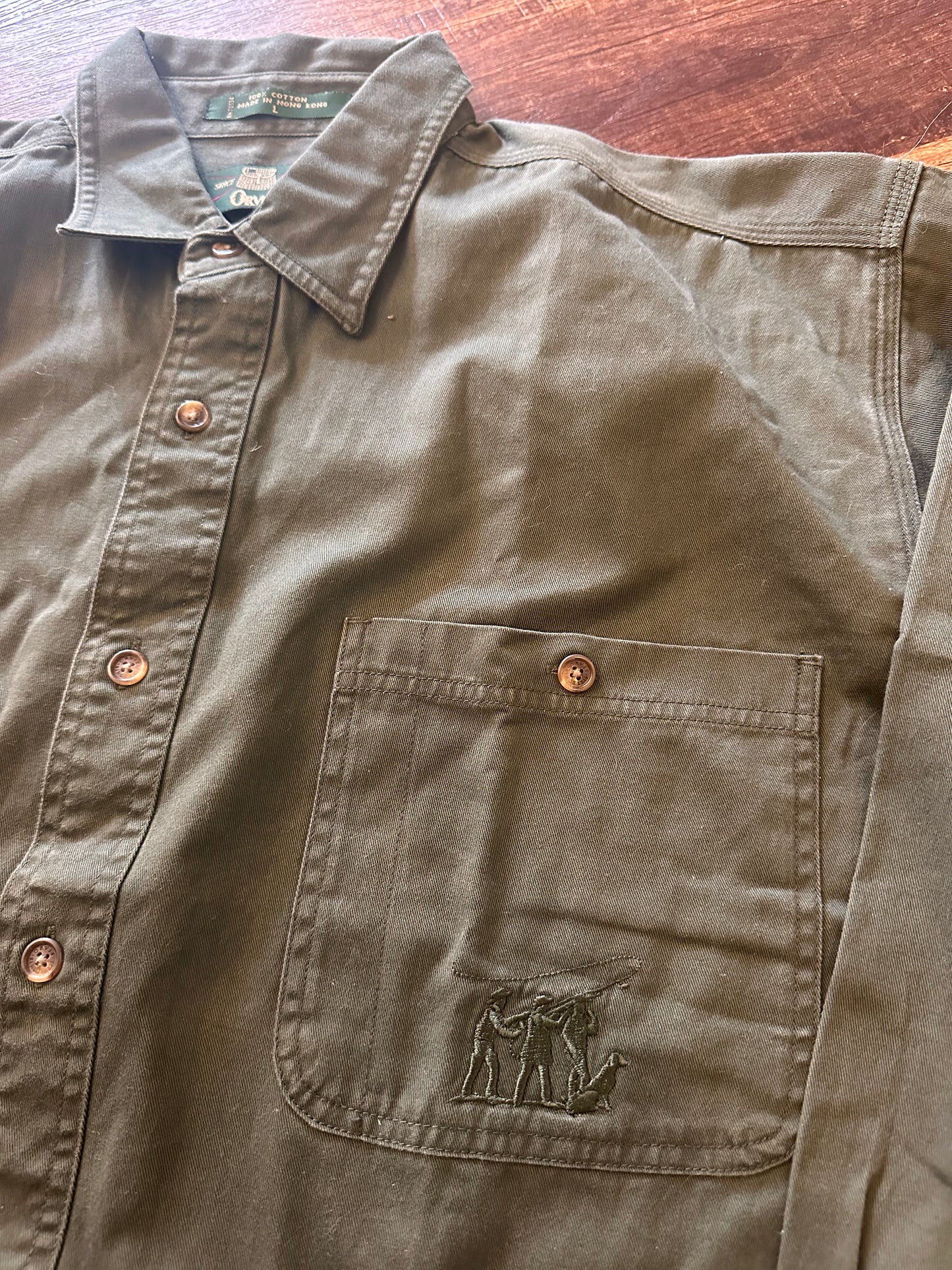 Vintage Orvis Button Down (L) Embroidered Heritage Fishing Shooting Dog - Green