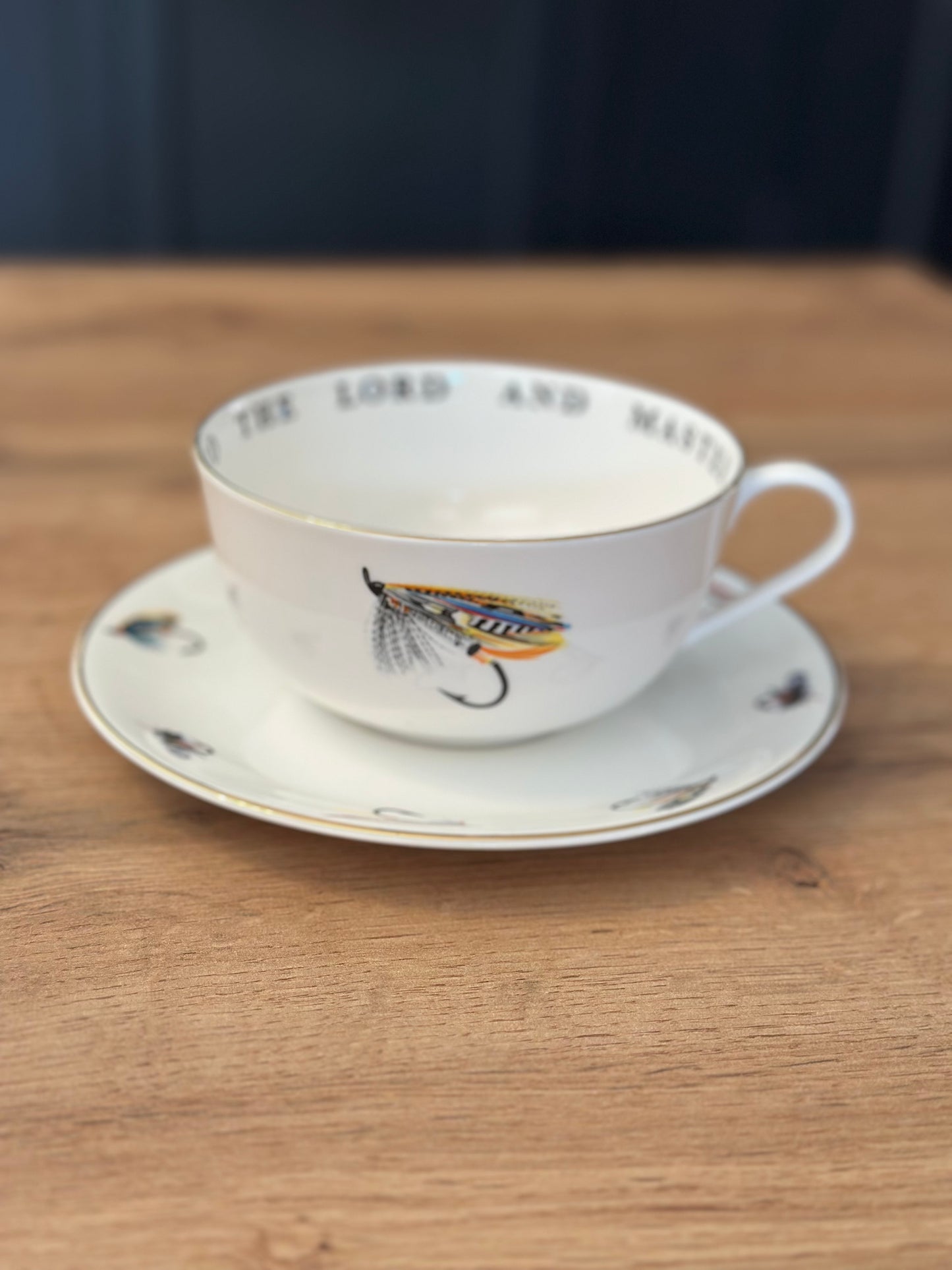 Rare 1980s Eximious “To The Lord and Master” Fly Lure Tea/Coffee/Soup Cup