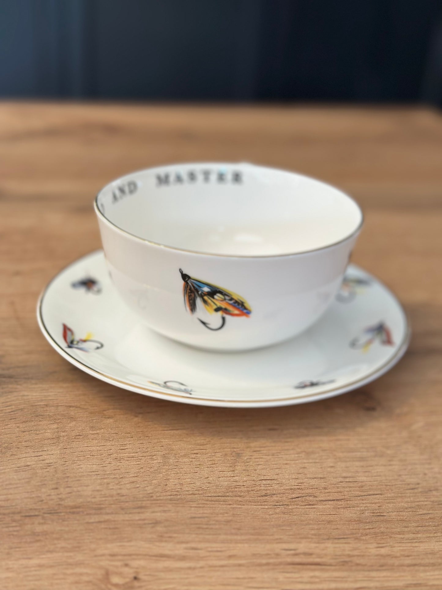 Rare 1980s Eximious “To The Lord and Master” Fly Lure Tea/Coffee/Soup Cup